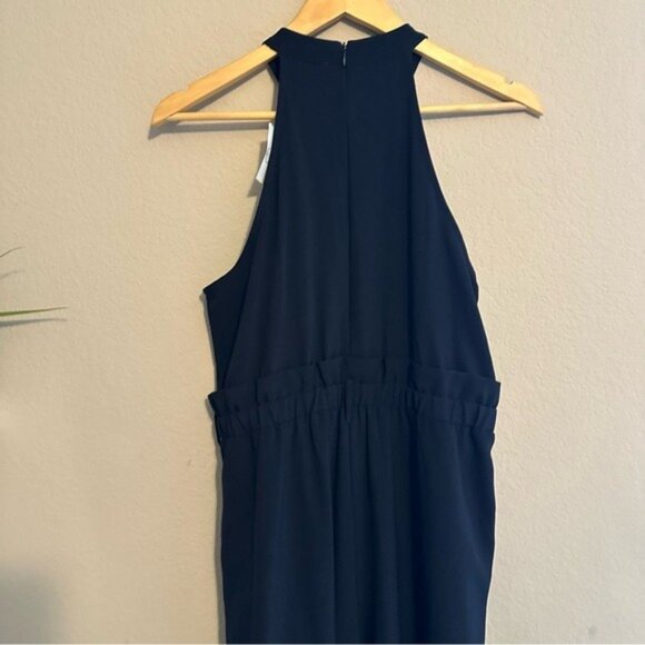 Cato Navy Ruffle Jumpsuit M Halter Wide-Leg | Elegant Chic Coquette NWT - Picture 8 of 10